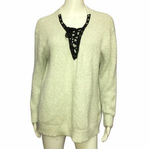 Entro Grey & Black Lace Up Pullover Sweater Large